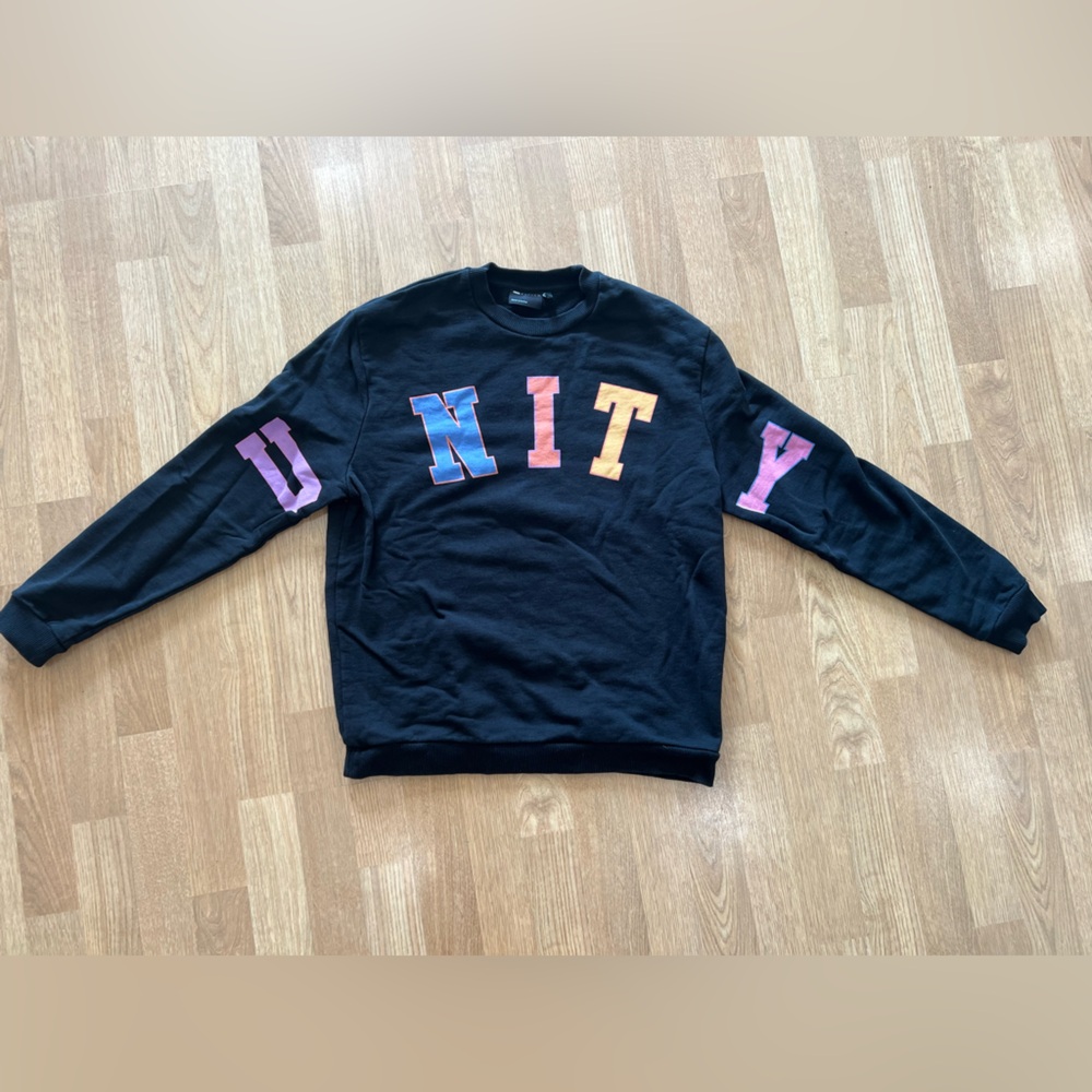 ASOS Black Sweatshirt with Multicolor Lettering “UNITY”
